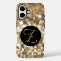Dreamy Bokeh Gold Glitzer Letter Z Monogram Black