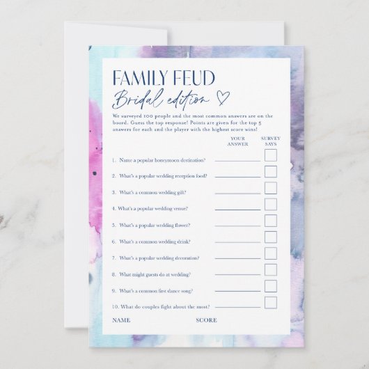 Dreamy Bridal Feud Trivia Shower Game Card Einladung (Vorderseite)