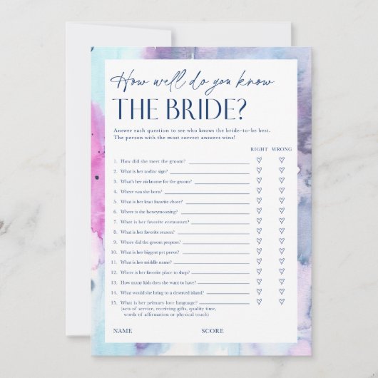 Dreamy Bridal Shower Questionnaire Game Card Einladung (Vorderseite)