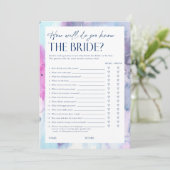 Dreamy Bridal Shower Questionnaire Game Card Einladung (Stehend Vorderseite)
