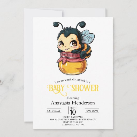Dreamy Bumble Bee Baby Dusche Einladung (Vorderseite)