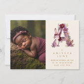 Dreamy Bunny A Initial Burgundy Glitter Newborn Ankündigung (Vorderseite)