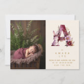 Dreamy Bunny A Initial Gold Glitter Newborn Ankündigung (Vorderseite)