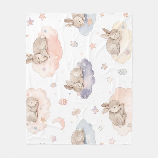 Dreamy Bunny Clouds Baby Blanket | Sleeping Bunny Fleecedecke (Vorderseite)
