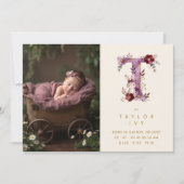 Dreamy Bunny T Initial Gold Glitter Newborn Ankündigung (Vorderseite)