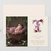 Dreamy Bunny T Initial Gold Glitter Newborn Ankündigung (Vorne/Hinten)