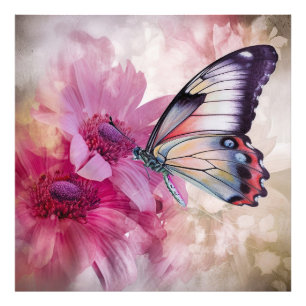 Dreamy Butterfly mit rosafarbenen Blume Fotodruck