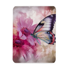 Dreamy Butterfly mit rosafarbenen Blume Magnet