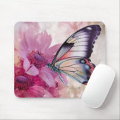 Dreamy Butterfly mit rosafarbenen Blume Mousepad (Mit Mouse)