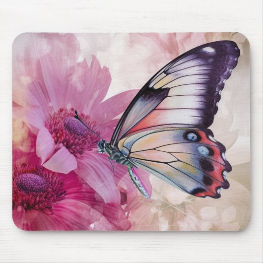 Dreamy Butterfly mit rosafarbenen Blume Mousepad (Vorne)