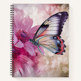 Dreamy Butterfly mit rosafarbenen Blume Notizblock