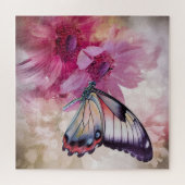 Dreamy Butterfly mit rosafarbenen Blume Puzzle (Horizontal)