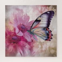 Dreamy Butterfly mit rosafarbenen Blume Puzzle