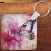 Dreamy Butterfly mit rosafarbenen Blume Schlüsselanhänger (Rückseite)