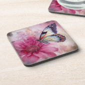 Dreamy Butterfly über die Leinwand der Blumen Getränkeuntersetzer (Linke Seite)