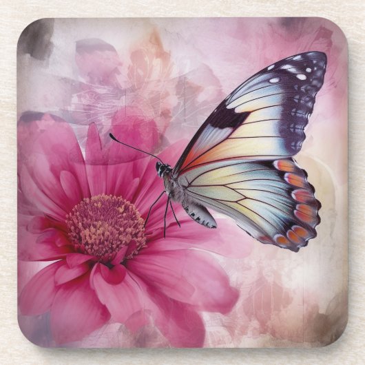 Dreamy Butterfly über die Leinwand der Blumen Getränkeuntersetzer (Vorderseite)