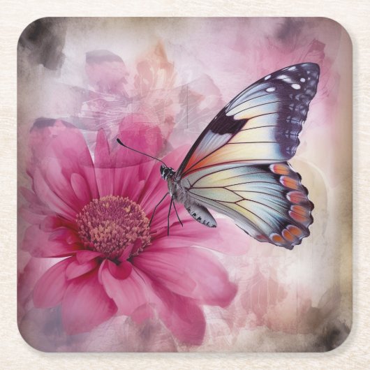 Dreamy Butterfly über die Leinwand der Blumen Rechteckiger Pappuntersetzer (Vorderseite)