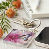 Dreamy Butterfly über die Leinwand der Blumen Schlüsselanhänger (Vorderseite rechts)