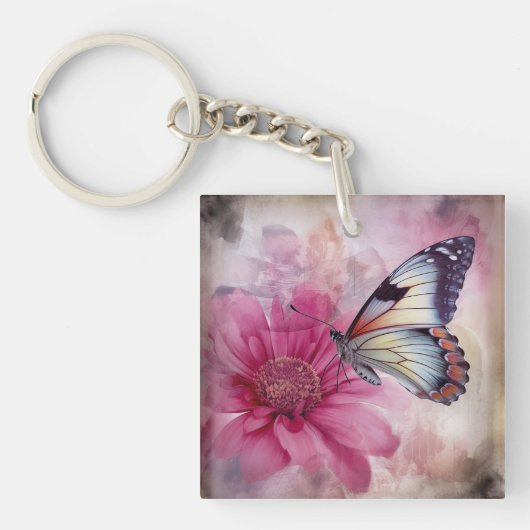 Dreamy Butterfly über die Leinwand der Blumen Schlüsselanhänger (Vorderseite)