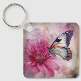 Dreamy Butterfly über die Leinwand der Blumen Schlüsselanhänger