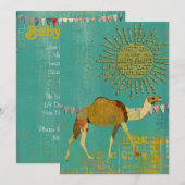 Dreamy Camel Baby Dusche Sonnenschein Aquamarine E Einladung (Vorne/Hinten)