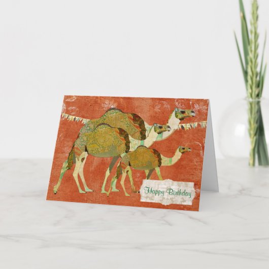 Dreamy Camels Verziert Amber Birthday Card Karte (Vorderseite)
