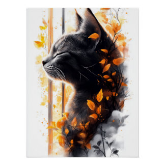 Dreamy Cat im Herbst Breeze by Window Poster
