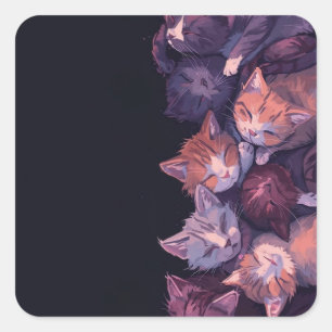 Dreamy Cat Nickerchen - Grosses Kitten Illustratio Quadratischer Aufkleber