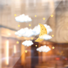 Dreamy Cheese Moon & Stars in flauschigen Wolken K Fensteraufkleber