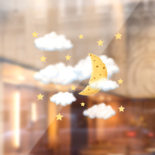 Dreamy Cheese Moon & Stars in flauschigen Wolken K Fensteraufkleber