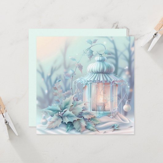 Dreamy Christmas Lantern Grußkarte (Vorderseite/Rückseite Beispiel)