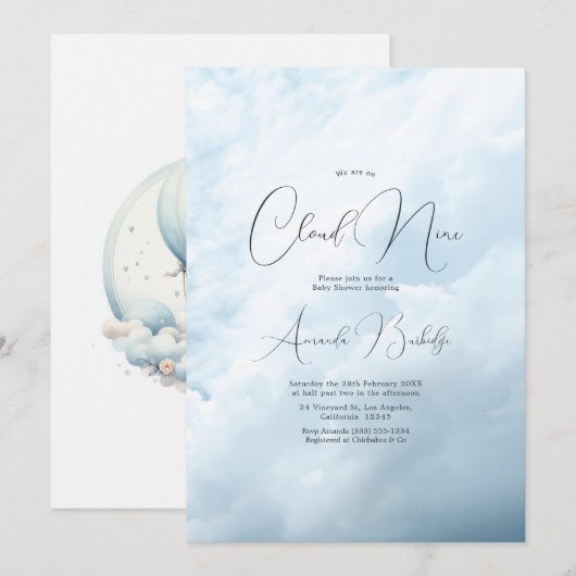 Dreamy Cloud 9 Babydusche Einladung (Vorne/Hinten)