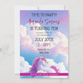 Dreamy Cloud Magical Unicorn Girl 10th Birthday Einladung (Vorderseite)