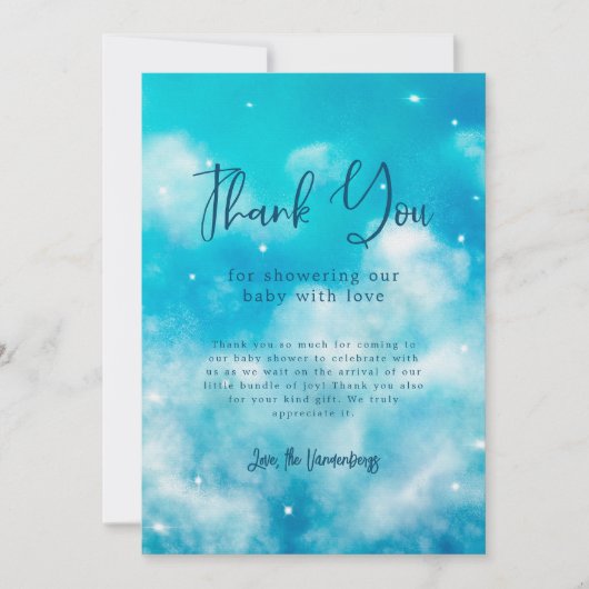 Dreamy Cloud Nine Boy Baby Shower Dankeskarte (Vorderseite)