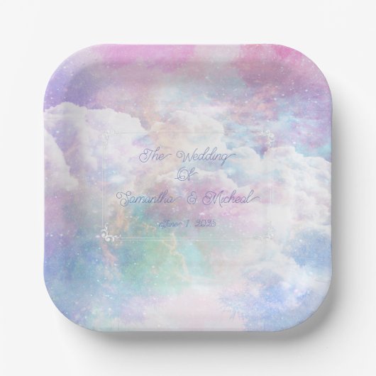 Dreamy Clouds and Stars Wedding Pappteller (Vorderseite)