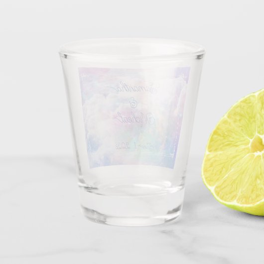 Dreamy Clouds and Stars Wedding Schnapsglas (Rückseite)
