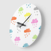 Dreamy Clouds: Wasserfarbener Herzrain Große Wanduhr (Winkel)