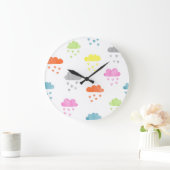 Dreamy Clouds: Wasserfarbener Herzrain Große Wanduhr (Zuhause)