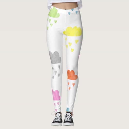 Dreamy Clouds: Wasserfarbener Herzrain Leggings (Vorderseite)