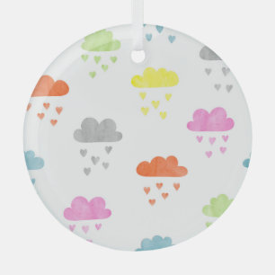 Dreamy Clouds: Wasserfarbener Herzrain Ornament Aus Glas