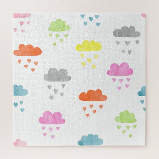 Dreamy Clouds: Wasserfarbener Herzrain Puzzle (Vertikal)
