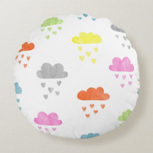 Dreamy Clouds: Wasserfarbener Herzrain Rundes Kissen