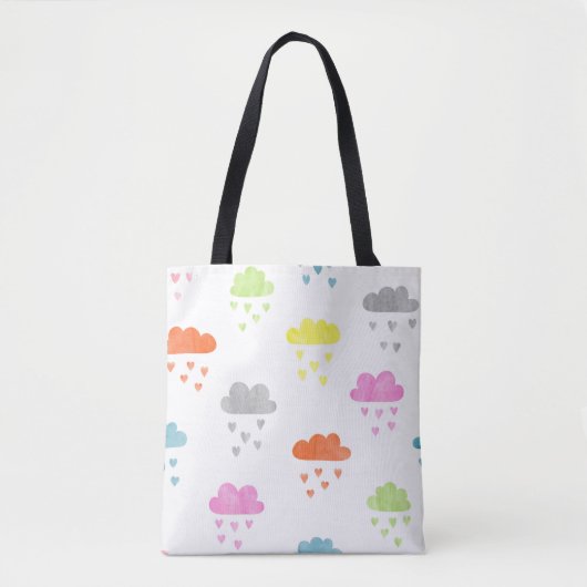 Dreamy Clouds: Wasserfarbener Herzrain Tasche (Vorderseite)