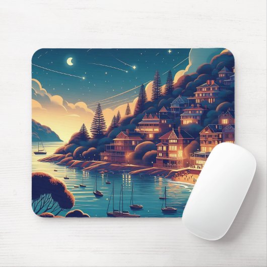 Dreamy Coastal Night Mousepad (Mit Mouse)