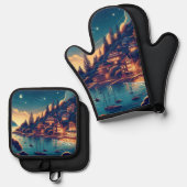 Dreamy Coastal Night Ofenhandschuh & Topflappen-Set (Vorderseite/Rückseite)