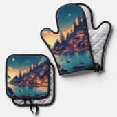 Dreamy Coastal Night Ofenhandschuh & Topflappen-Set (Vorderseite/Rückseite)