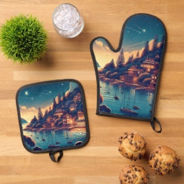 Dreamy Coastal Night Ofenhandschuh & Topflappen-Set