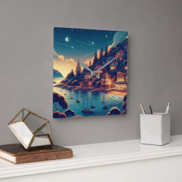 Dreamy Coastal Night Quadratische Wanduhr