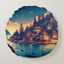 Dreamy Coastal Night Rundes Kissen