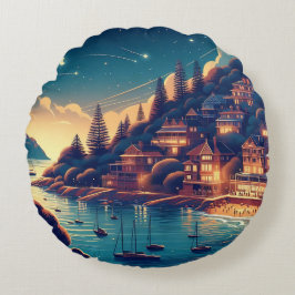 Dreamy Coastal Night Rundes Kissen